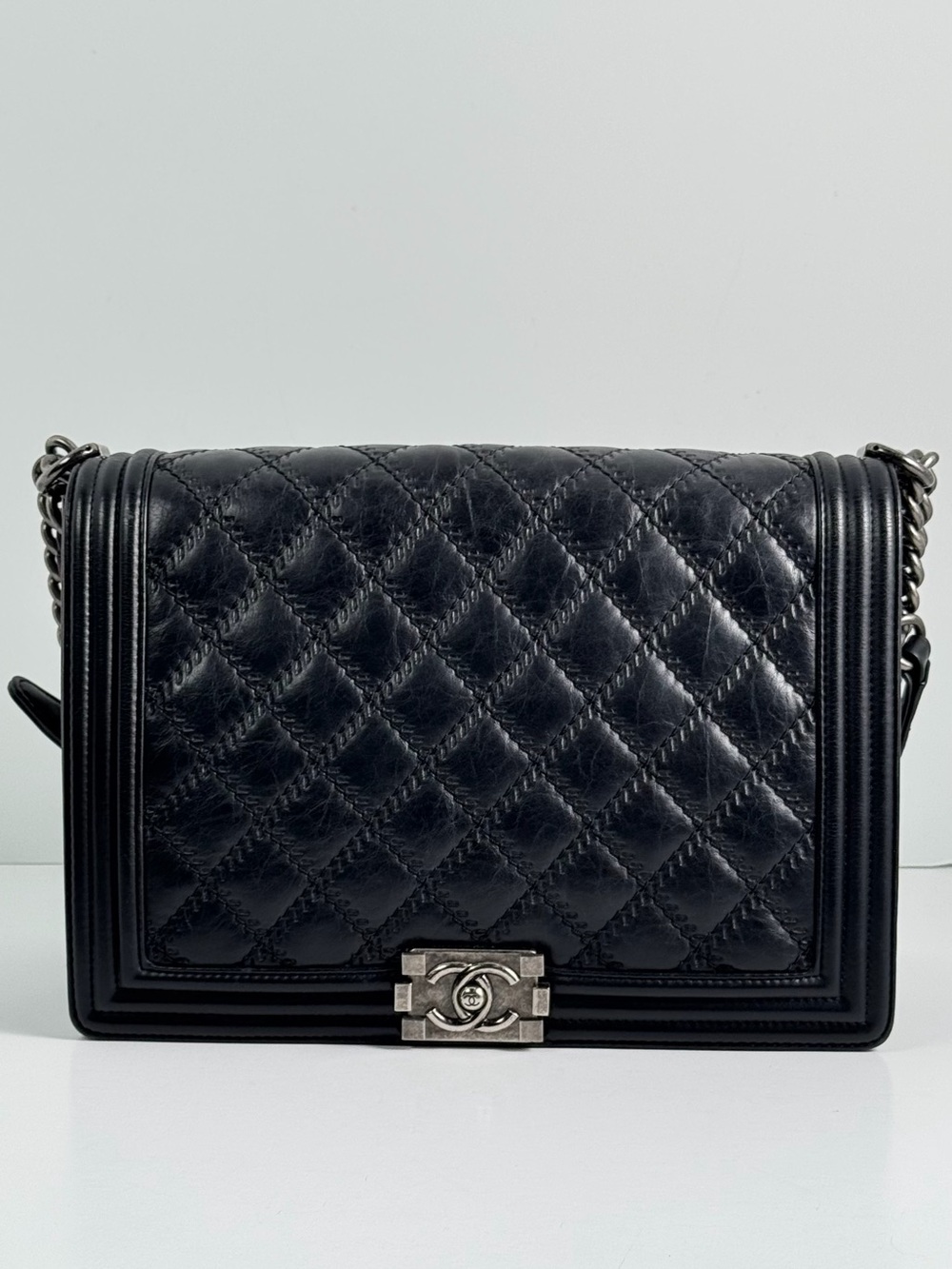 CHANEL Large Black Quilted Boy Flap Crossbody Bag (comes with Authentication)